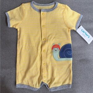 NWT Carter's Yellow and Gray Bodysuit Snail Romper Soft and Comfortable 3 Month